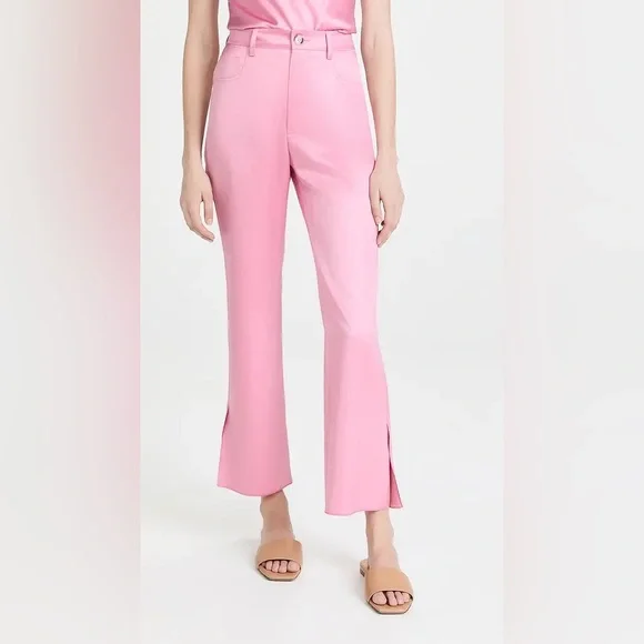 NWT $525 Nanushka Vaeda Navy Glossy Satin 5 Pocket Cropped Flare Pants with Slit - Picture 1 of 9